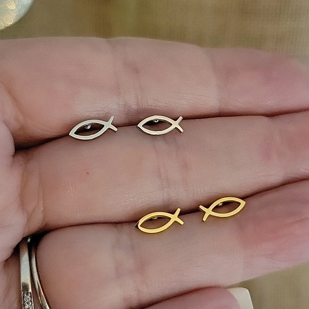 Ichthys Jesus Fish Stud Earrings, Choice of Color